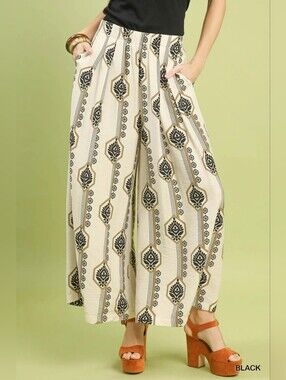 Umgee Geometric Boho Print Wide Leg Pants
